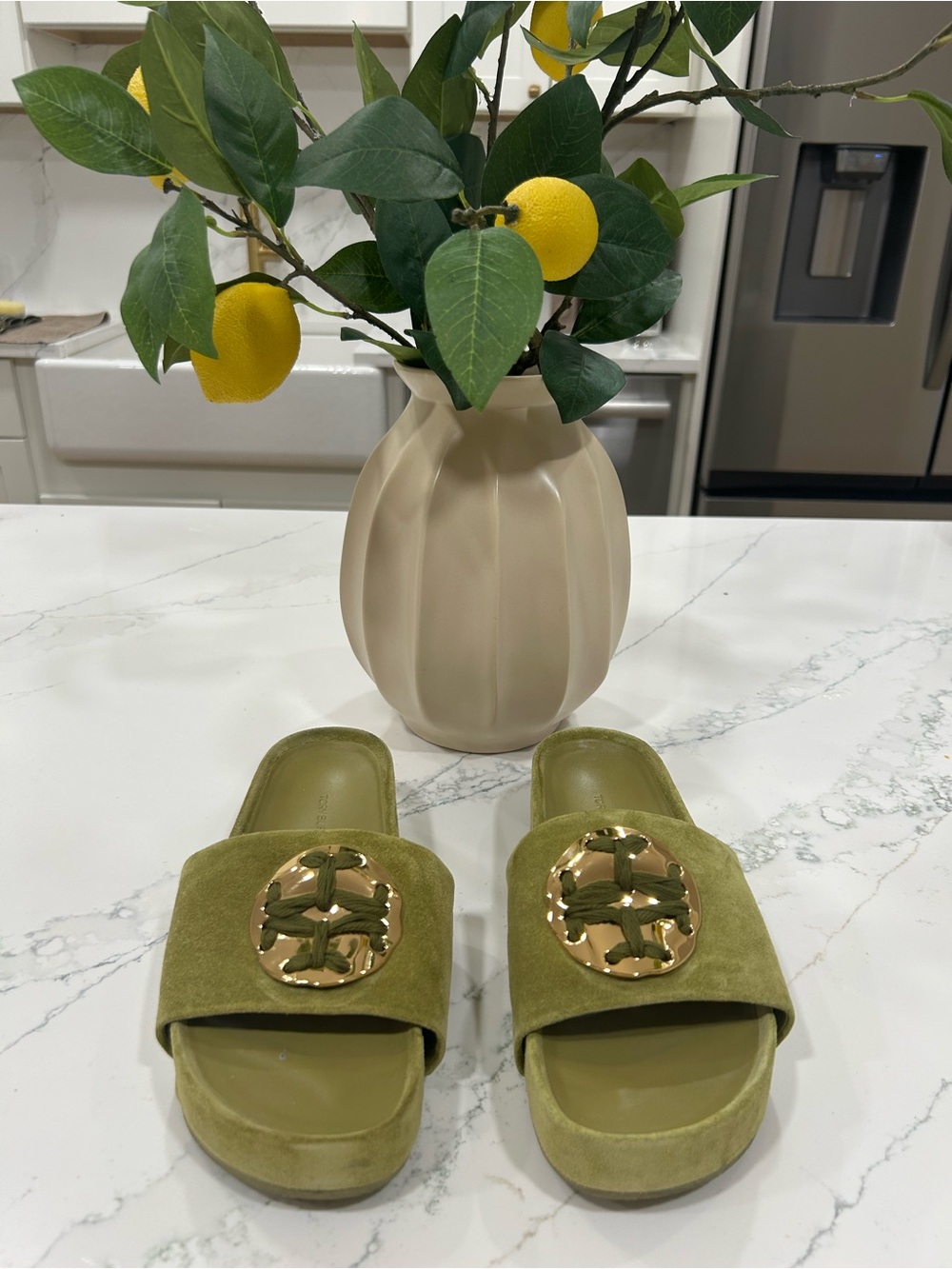 TORY BURCH Patos Logo Slide Sandal in Pear Suede